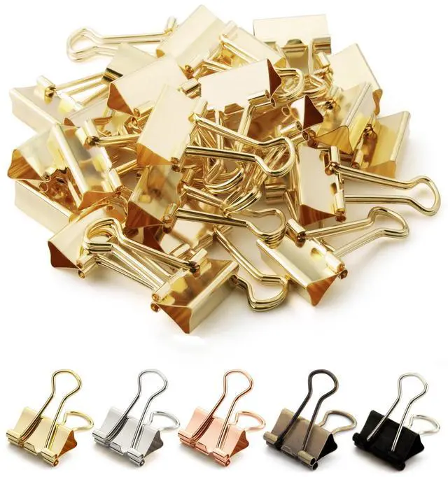 Main image of Small Binder Clips, 50 pcs, 0.75", Small Size | Gold Metal Binder Paper Clips, Paper Clamps for Office Supplies, Home, School, Business, Document Organizing