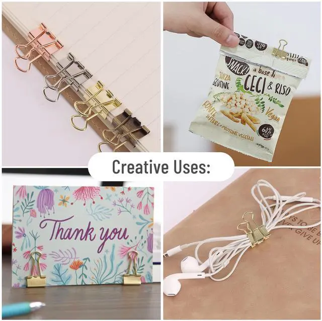 Alt view image 5 of 7 - Small Binder Clips, 50 pcs, 0.75", Small Size | Gold Metal Binder Paper Clips, Paper Clamps for Office Supplies, Home, School, Business, Document Organizing