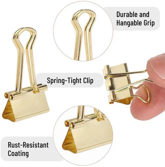 Alt view image 3 of 7 - Small Binder Clips, 50 pcs, 0.75", Small Size | Gold Metal Binder Paper Clips, Paper Clamps for Office Supplies, Home, School, Business, Document Organizing