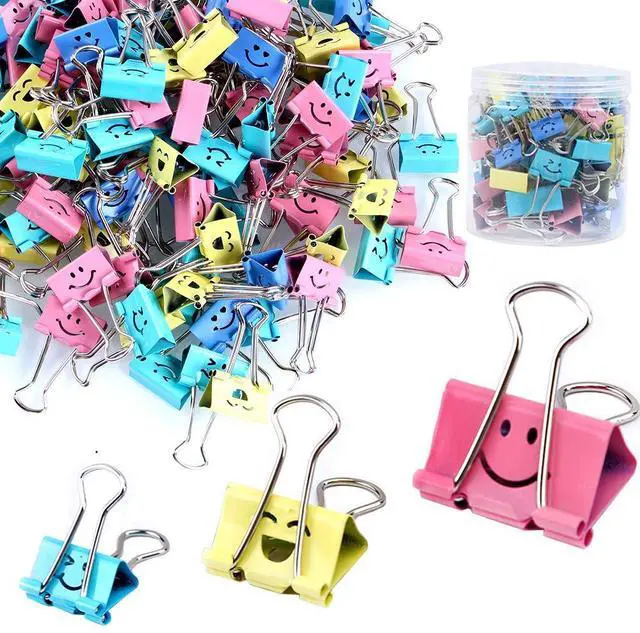 Main image of 80pack Binder Clips, Limque Paper Clips,Paper Clamps with Colored Cute Hollow Smiling Face,80 Pcs Assorted Size Clip, for Office,Teacher Gifts and Kitchen