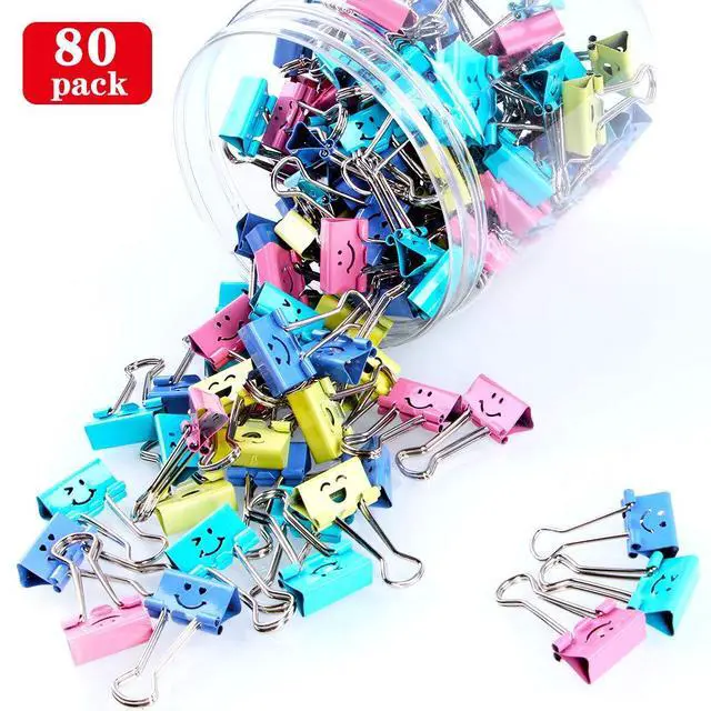 Alt view image 3 of 7 - 80pack Binder Clips, Limque Paper Clips,Paper Clamps with Colored Cute Hollow Smiling Face,80 Pcs Assorted Size Clip, for Office,Teacher Gifts and Kitchen