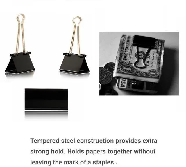 Alt view image 4 of 6 - Binder Clips Paper Clamp for Paper-130 Pcs Clips Paper Binder Assorted Sizes (Black)