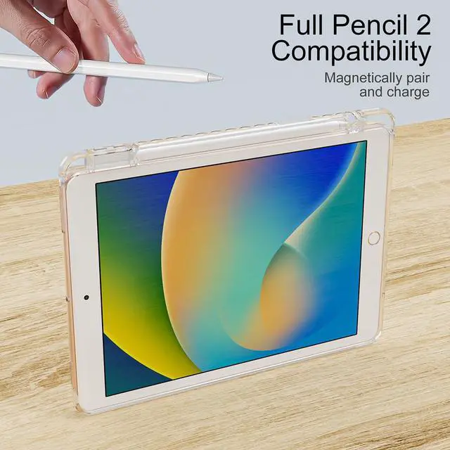 Alt view image 6 of 7 - Hybrid Back Case Compatible with iPad 10.2 Inch 2021/2020/2019, for iPad 9th/8th/7th Generation Case with Pencil Holder, Slim Clear Transparent Back Cover with Shockproof Soft TPU Bumper,Clear