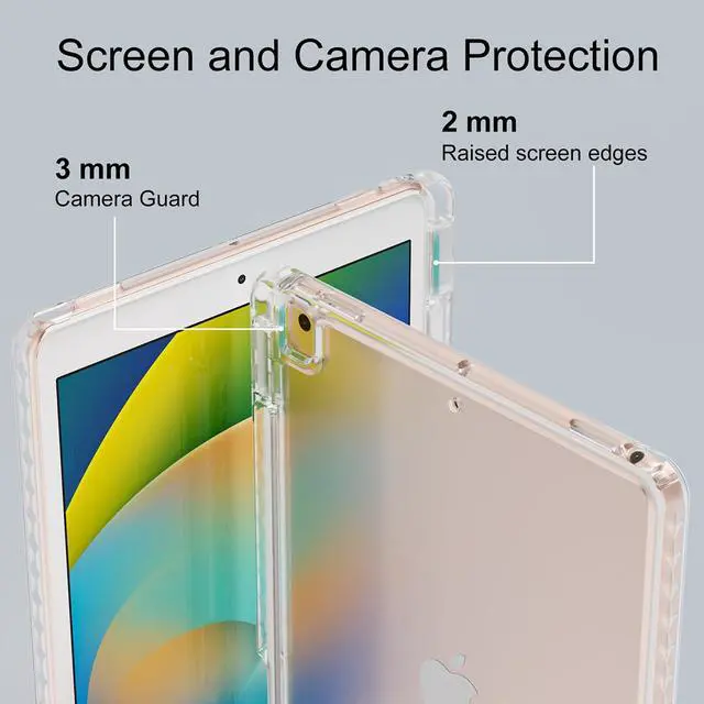 Alt view image 7 of 7 - Hybrid Back Case Compatible with iPad 10.2 Inch 2021/2020/2019, for iPad 9th/8th/7th Generation Case with Pencil Holder, Slim Clear Transparent Back Cover with Shockproof Soft TPU Bumper,Clear