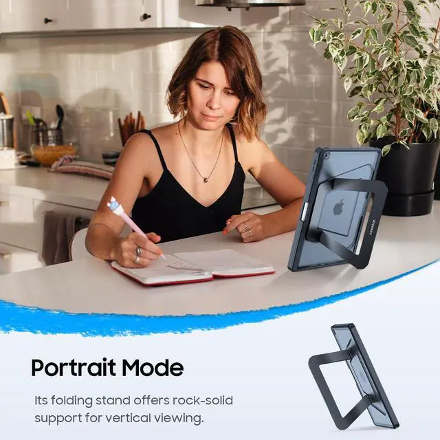 Alt view image 4 of 7 - Shockproof Case for iPad 9th / 8th / 7th Generation 10.2 Inch | Slim Frosted Hard Back Cover, Multi-Angle Viewing, Built-in Kickstand & Pencil Holder, Anti-Scratch, Black