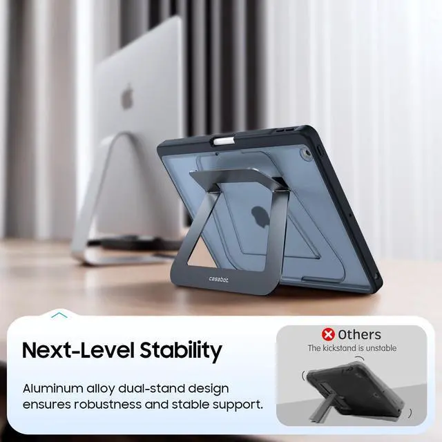 Alt view image 6 of 7 - Shockproof Case for iPad 9th / 8th / 7th Generation 10.2 Inch | Slim Frosted Hard Back Cover, Multi-Angle Viewing, Built-in Kickstand & Pencil Holder, Anti-Scratch, Black