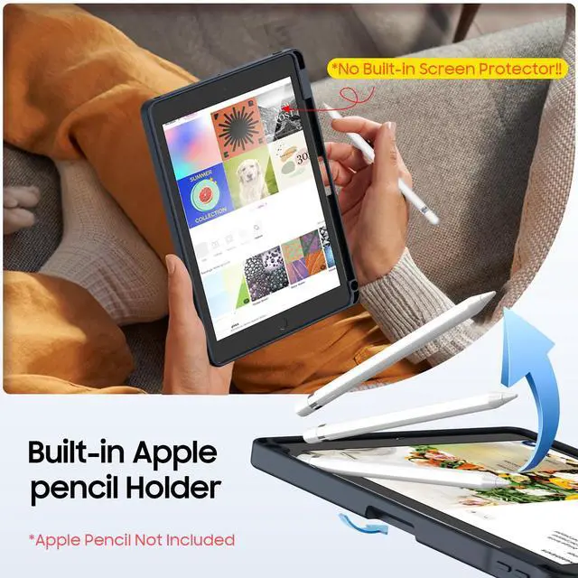 Alt view image 5 of 7 - Shockproof Case for iPad 9th / 8th / 7th Generation 10.2 Inch | Slim Frosted Hard Back Cover, Multi-Angle Viewing, Built-in Kickstand & Pencil Holder, Anti-Scratch, Black