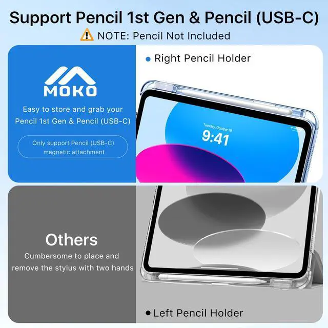 Alt view image 6 of 7 - for iPad A16 11th Generation Case 11 Inch 2025 with Pencil Holder,Navy | For iPad 10th Generation Case 10.9 Inch 2022, Slim Light Trifold Protective Cover with Hard PC Translucent Back Shell