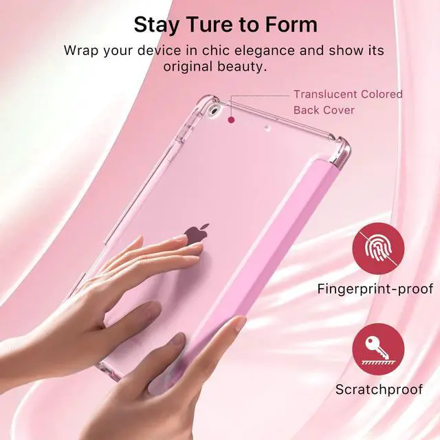Alt view image 5 of 7 - for iPad 9th/8th/7th Generation Case 10.2-Inch with Pencil Holder,Pink | For iPad 10.2 Case 2021/2020/2019, Slim Light Trifold Smart Protective Cover with Hard PC Translucent Back Shell