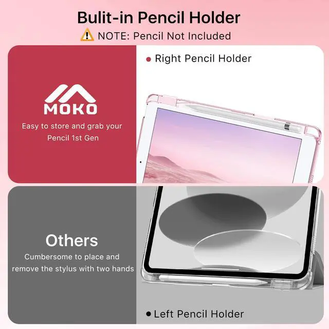 Alt view image 6 of 7 - for iPad 9th/8th/7th Generation Case 10.2-Inch with Pencil Holder,Pink | For iPad 10.2 Case 2021/2020/2019, Slim Light Trifold Smart Protective Cover with Hard PC Translucent Back Shell