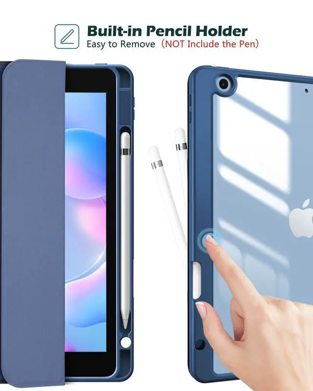Alt view image 4 of 7 - Slim Case for iPad 9th/8th/7th Generation 10.2 inch, Navy | Transparent Back Protective Cover with Pencil Holder for iPad 9/8/7 Generation 10.2" (2021/2020/2019)