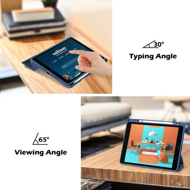 Alt view image 6 of 7 - Slim Case for iPad 9th/8th/7th Generation 10.2 inch, Navy | Transparent Back Protective Cover with Pencil Holder for iPad 9/8/7 Generation 10.2" (2021/2020/2019)