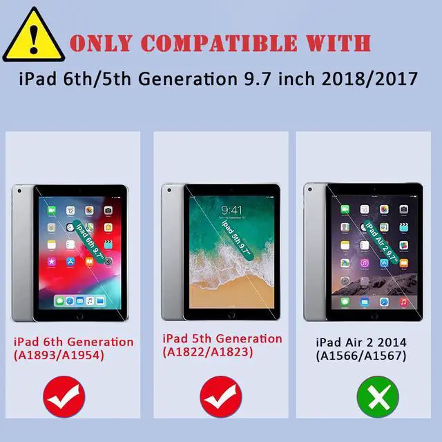 Alt view image 2 of 7 - iPad 9.7 Case with Pencil Holder 2018/2017 | iPad 6th Generation Cases with Stand | iPad 5th Generation Case for Kids | Slim Shockproof Protective Case for iPad 9.7 inch 5th/6th Gen Black