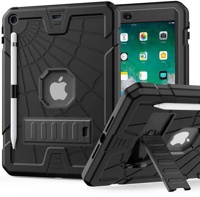 Main image of iPad 9.7 Case with Pencil Holder 2018/2017 | iPad 6th Generation Cases with Stand | iPad 5th Generation Case for Kids | Slim Shockproof Protective Case for iPad 9.7 inch 5th/6th Gen Black