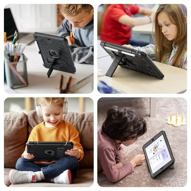 Alt view image 5 of 7 - iPad 9.7 Case with Pencil Holder 2018/2017 | iPad 6th Generation Cases with Stand | iPad 5th Generation Case for Kids | Slim Shockproof Protective Case for iPad 9.7 inch 5th/6th Gen Black