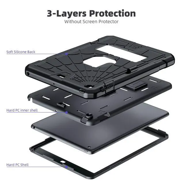 Alt view image 4 of 7 - iPad 9.7 Case with Pencil Holder 2018/2017 | iPad 6th Generation Cases with Stand | iPad 5th Generation Case for Kids | Slim Shockproof Protective Case for iPad 9.7 inch 5th/6th Gen Black