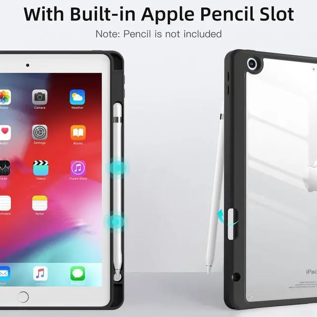 Alt view image 4 of 7 - for iPad 9th /8th /7th Generation Case(2021/2020/2019) 10.2 inch | Full Body Protective Cover with Pencil Holder, Clear Case Designed for iPad 10.2 Inch, Auto Sleep/Wake Cover, Black