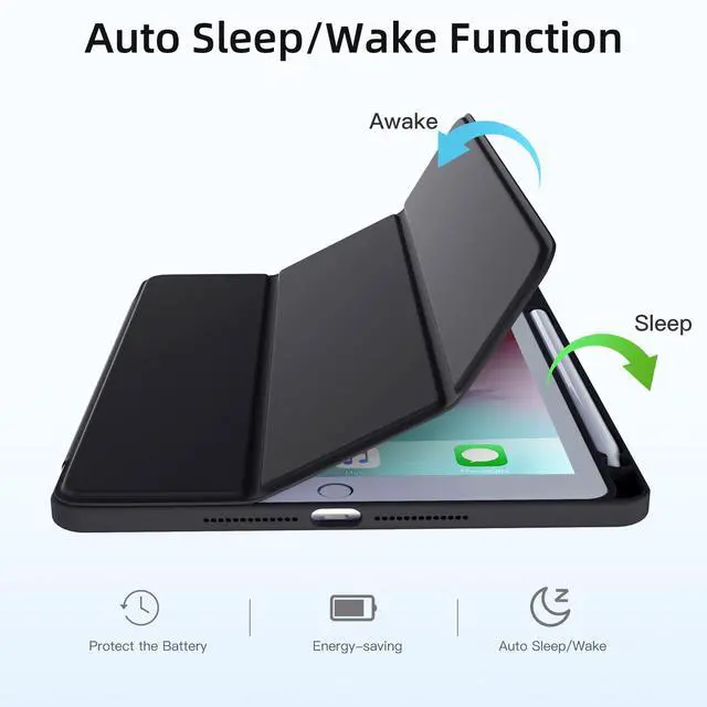 Alt view image 3 of 7 - for iPad 9th /8th /7th Generation Case(2021/2020/2019) 10.2 inch | Full Body Protective Cover with Pencil Holder, Clear Case Designed for iPad 10.2 Inch, Auto Sleep/Wake Cover, Black