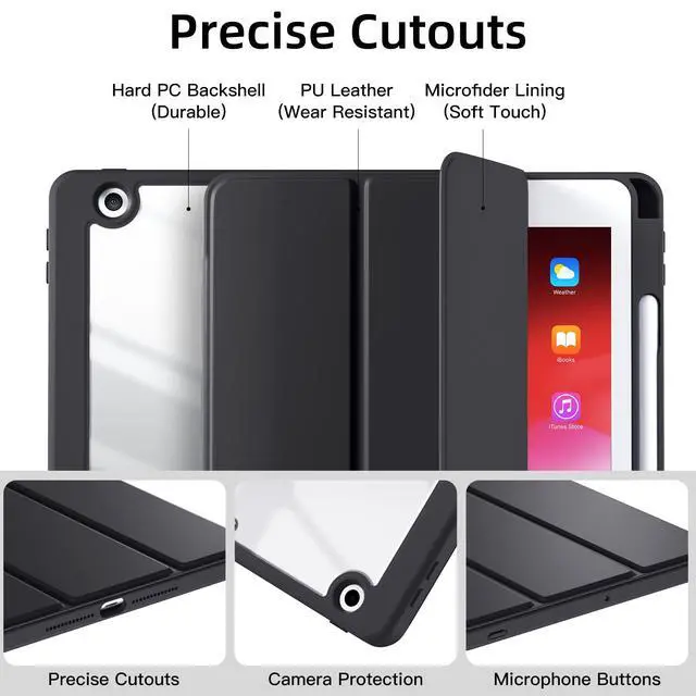 Alt view image 2 of 7 - for iPad 9th /8th /7th Generation Case(2021/2020/2019) 10.2 inch | Full Body Protective Cover with Pencil Holder, Clear Case Designed for iPad 10.2 Inch, Auto Sleep/Wake Cover, Black
