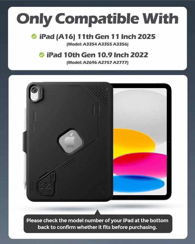 Alt view image 2 of 7 - Soft TPU Case for iPad A16 11th/10th Generation 2025/2022 -Black | Ultra Slim Anti-slip Shockproof Rugged Cover with Pen Holder, Protective Case for 11 inch iPad 11 & 10.9 inch iPad 10