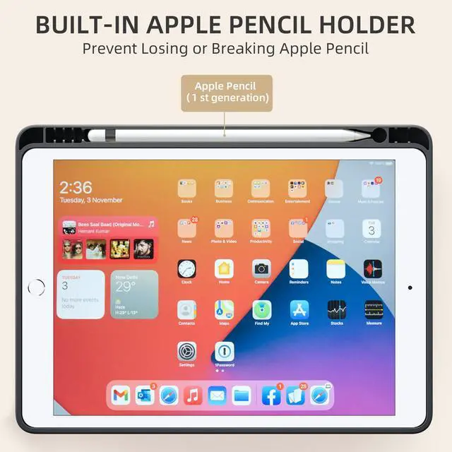 Alt view image 4 of 7 - for iPad 9th/8th/7th Generation Case 10.2 Inch, Black | With Pencil Holder, for iPad 10.2 Case 2021/2020/2019, Soft TPU Back, Slim Trifold Stand Protective Cover, Auto Sleep/Wake