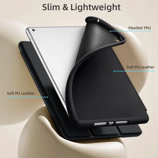 Alt view image 5 of 7 - for iPad 9th/8th/7th Generation Case 10.2 Inch, Black | With Pencil Holder, for iPad 10.2 Case 2021/2020/2019, Soft TPU Back, Slim Trifold Stand Protective Cover, Auto Sleep/Wake