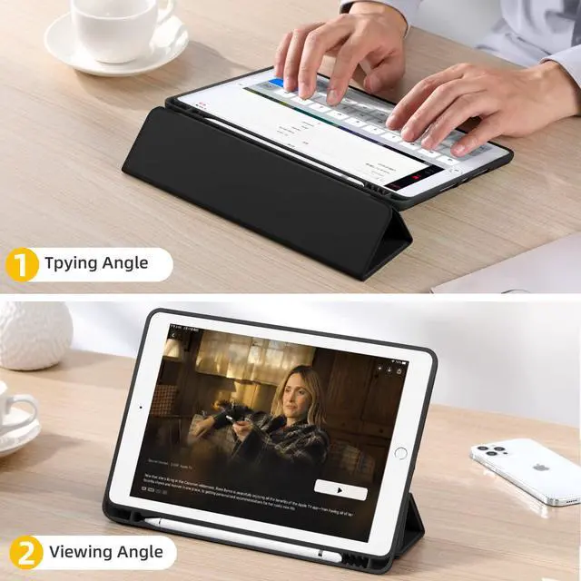 Alt view image 6 of 7 - for iPad 9th/8th/7th Generation Case 10.2 Inch, Black | With Pencil Holder, for iPad 10.2 Case 2021/2020/2019, Soft TPU Back, Slim Trifold Stand Protective Cover, Auto Sleep/Wake