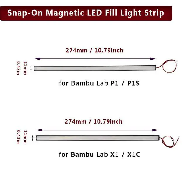 Alt view image 2 of 5 - Snap-On Magnetic LED Fill Light Strip for Bambu Lab X1C/X1E/P1P/P1S, Easy Install and Remove, High-Brightness, Even Illumination, Comfortable and Eye-Friendly Lighting (X Light Bar)