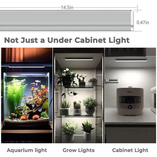 Alt view image 3 of 6 - 14.5" Under Cabinet Lighting Dimmable 3 Colors | ASOKO 14.5" Under Cabinet LED Grow Light, 3 Colors Dimmable Plug in Counter Strip for Kitchen Desk