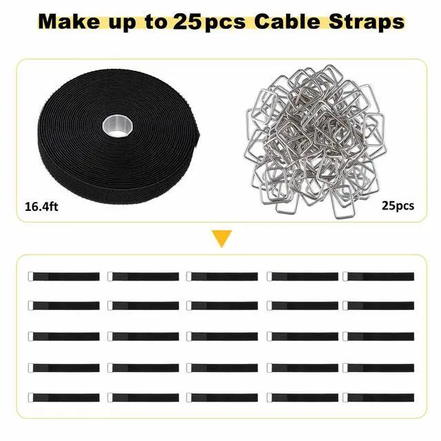 Alt view image 4 of 7 - 1"x16ft Hook and Loop Straps with 25 Metal Buckles, Adjustable Fastening Cable Straps, Cut-to-Length Cinch Strap, Reusable Nylon Securing Cord Ties for Organizer or Storage, 1 inch Wide, Black
