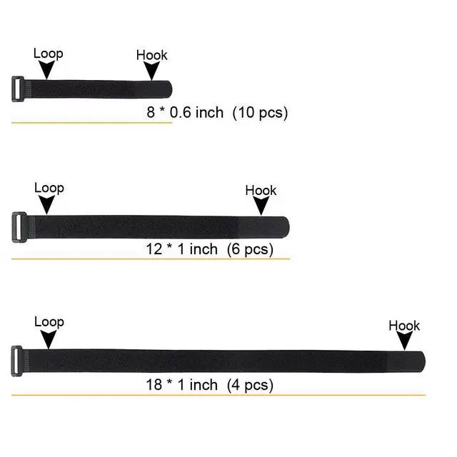 Alt view image 3 of 6 - Reusable Fastening Cable Straps and Cable Ties Set 20 Pack(8"-12"-18"), Adjustable Multi-Purpose Hook and Loop Cord Ties to Keep Cords Organized and Tidy