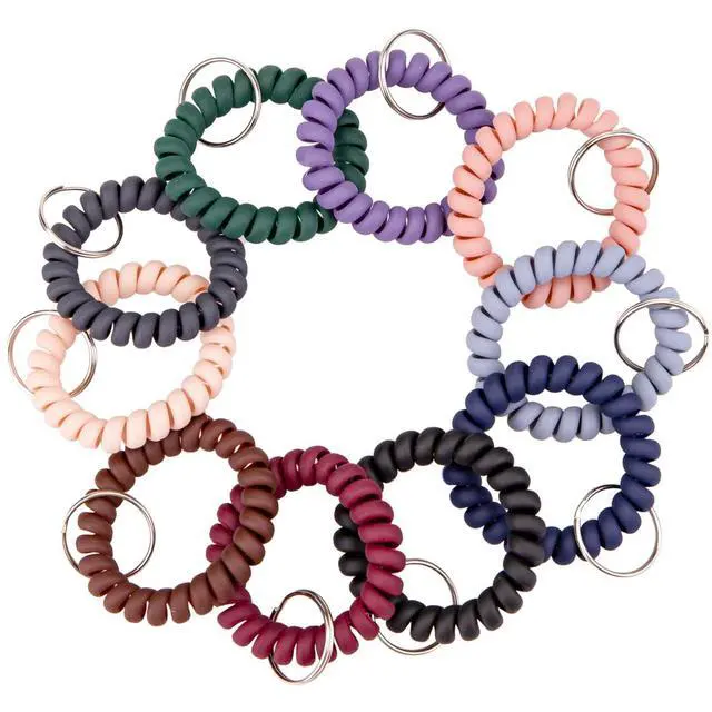 Alt view image 2 of 6 - 30 Pack Wrist Coil, 10-Colors Plastic Wristband, Elastic Stretchable Spiral Bracelet, Key Ring Key Chain for Gym, Pool, ID Badge, Outdoor Sports, Office, Workshop, Shopping Mall, Sauna