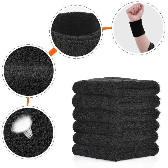 Alt view image 3 of 6 - 6 Pcs Wrist Sweatbands Tennis Sweat Bands Sports Wristbands Sweat Wristbands Wrist Bands Competitions Absorbent Sweatbands for Basketball Tennis Football Running Working