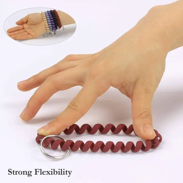 Alt view image 3 of 7 - Pack of 5 Mix Color Plastic Coil Wrist Coil Stretch Wristband | Elastic Stretchable Spiral Bracelet Key Ring Chain Hook Holder for Gym Pool ID Badge and Outdoor Sports