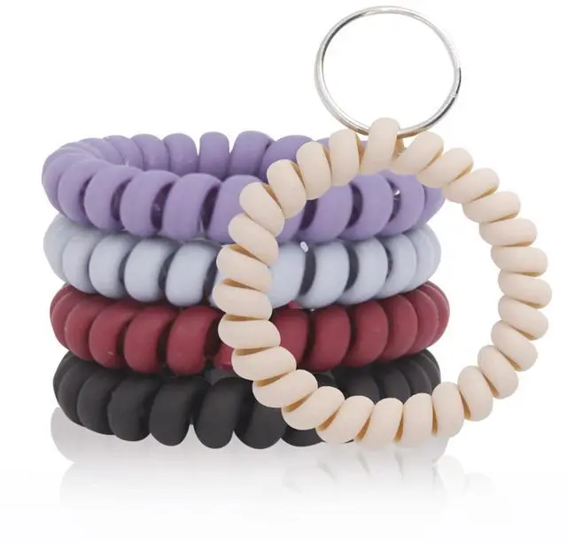 Main image of Pack of 5 Mix Color Plastic Coil Wrist Coil Stretch Wristband | Elastic Stretchable Spiral Bracelet Key Ring Chain Hook Holder for Gym Pool ID Badge and Outdoor Sports