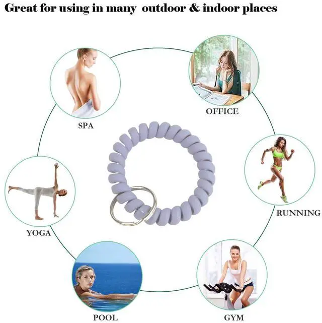 Alt view image 5 of 7 - Pack of 5 Mix Color Plastic Coil Wrist Coil Stretch Wristband | Elastic Stretchable Spiral Bracelet Key Ring Chain Hook Holder for Gym Pool ID Badge and Outdoor Sports