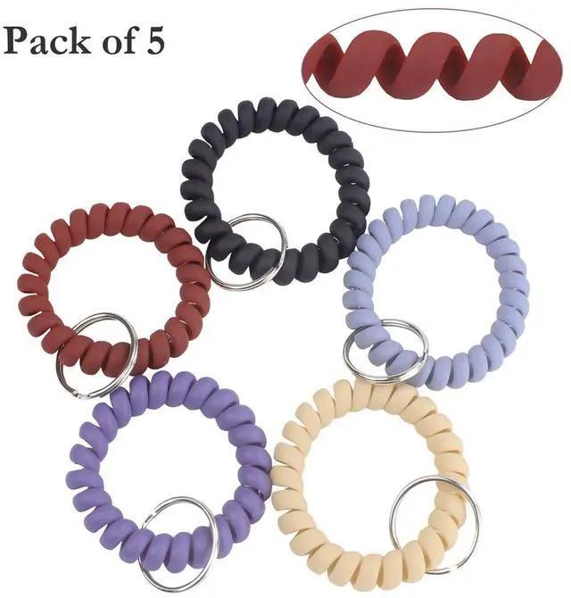 Alt view image 6 of 7 - Pack of 5 Mix Color Plastic Coil Wrist Coil Stretch Wristband | Elastic Stretchable Spiral Bracelet Key Ring Chain Hook Holder for Gym Pool ID Badge and Outdoor Sports