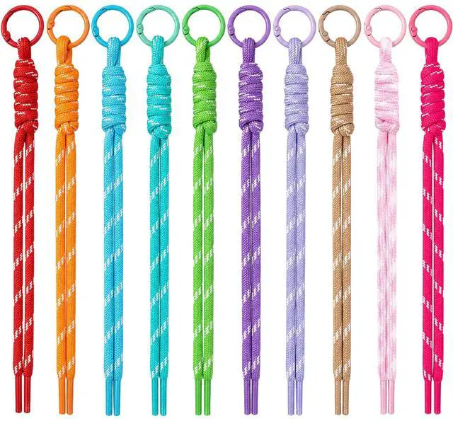 Main image of 10pcs Paracord Rope Keychain, Paracord Keychain Bag Charms, 10 Color | Polyester & Alloy, with O Ring, Colorful, Braided Rope, Knot, 8.66in, for Handbag Purse Backpack Decoration