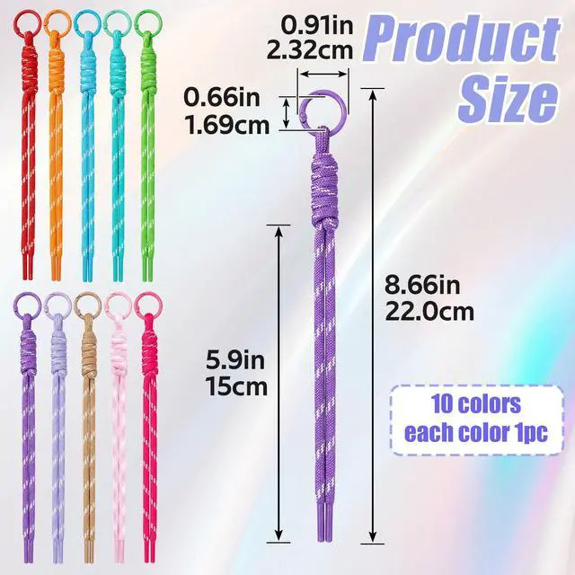 Alt view image 2 of 7 - 10pcs Paracord Rope Keychain, Paracord Keychain Bag Charms, 10 Color | Polyester & Alloy, with O Ring, Colorful, Braided Rope, Knot, 8.66in, for Handbag Purse Backpack Decoration
