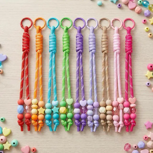 Alt view image 7 of 7 - 10pcs Paracord Rope Keychain, Paracord Keychain Bag Charms, 10 Color | Polyester & Alloy, with O Ring, Colorful, Braided Rope, Knot, 8.66in, for Handbag Purse Backpack Decoration