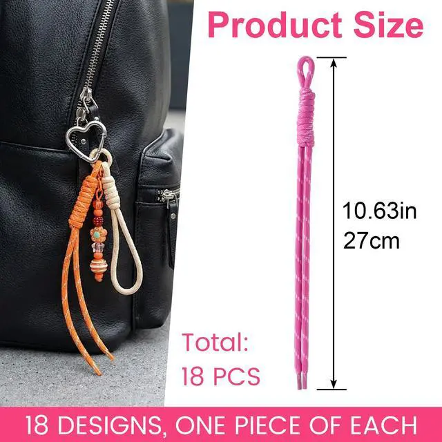 Alt view image 2 of 7 - 18pcs Colorful Paracord Keychain, 18 Colors Keychain Bag Charm | 10.63", Colorful and Practical, Knot Paracord Ropes, Braided Rope Key Chain Cord Accessories for Backpack, Purse, DIY Crafts