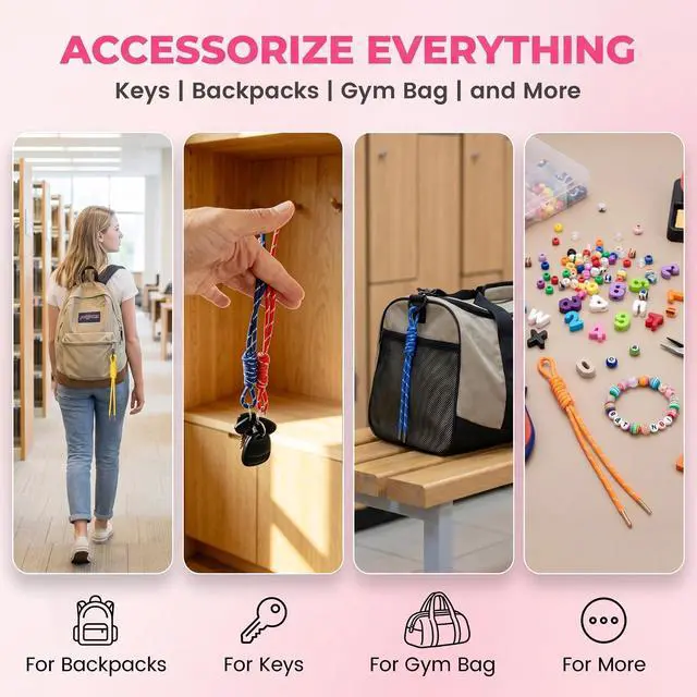 Alt view image 3 of 7 - 18pcs Colorful Paracord Keychain, 18 Colors Keychain Bag Charm | 10.63", Colorful and Practical, Knot Paracord Ropes, Braided Rope Key Chain Cord Accessories for Backpack, Purse, DIY Crafts