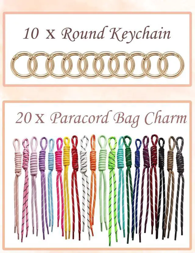 Alt view image 3 of 7 - 8/10/20/30 Pack Paracord Keychain Bag Charms Colorful Braided Charms for Key Chain Purse Backpack Handbag Decoration (20 Multicolors)