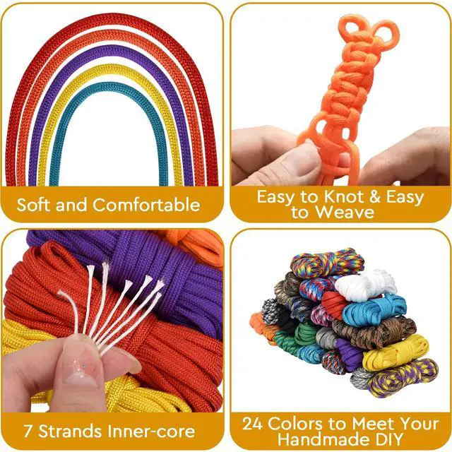 Alt view image 2 of 4 - 24 Colors Paracord Cord Multifunction 550lb Paracord Crafting Kit | for Making Lanyards, Bracelets, Dog Collars and DIY Projects