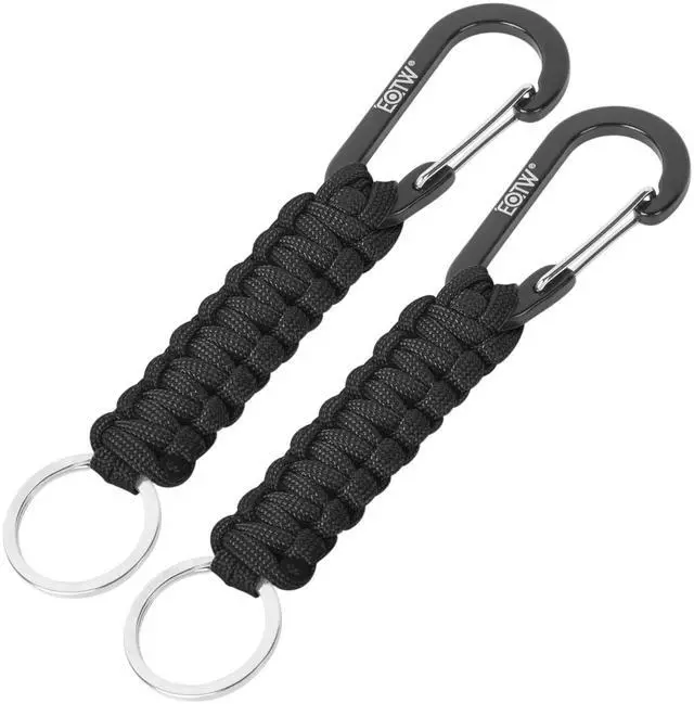 Main image of Paracord Keychain for Men Women Paracord Carabiner Backpack Keychain with Aluminum Clip for Camping Hiking Outdoor Gear 2 Black