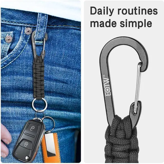 Alt view image 4 of 7 - Paracord Keychain for Men Women Paracord Carabiner Backpack Keychain with Aluminum Clip for Camping Hiking Outdoor Gear 2 Black