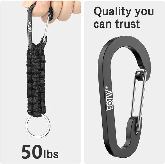 Alt view image 6 of 7 - Paracord Keychain for Men Women Paracord Carabiner Backpack Keychain with Aluminum Clip for Camping Hiking Outdoor Gear 2 Black