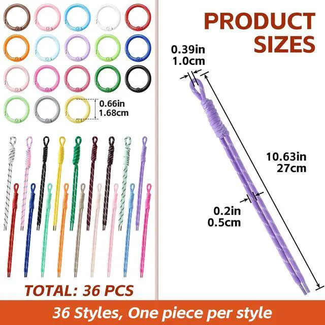 Alt view image 2 of 7 - 18 Pcs Colorful Paracord Keychain, Paracord Bag Charm, 10.63"×0.39" | braided cord keychains, paracord rope rope keychain, for purse handmade rope keychain handbag decoration accessories