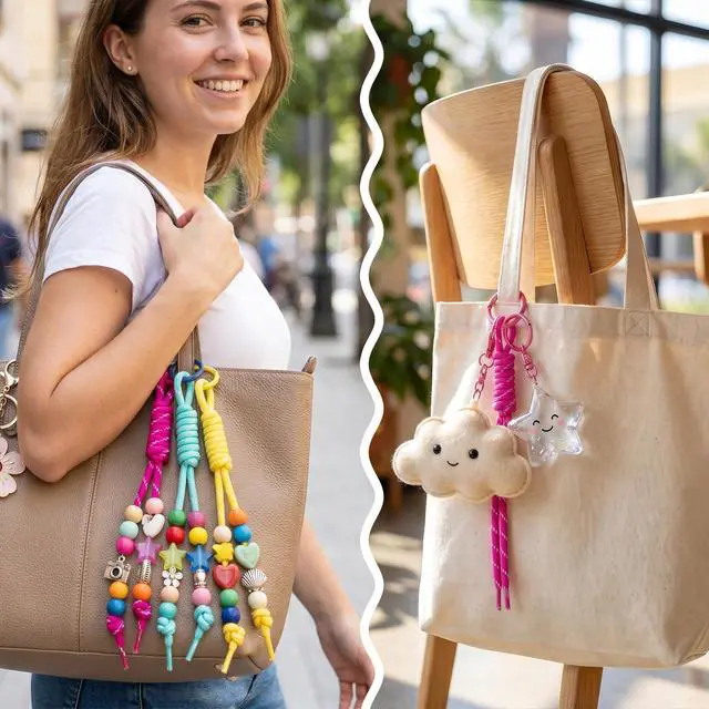 Alt view image 3 of 7 - 18 Pcs Colorful Paracord Keychain, Paracord Bag Charm, 10.63"×0.39" | braided cord keychains, paracord rope rope keychain, for purse handmade rope keychain handbag decoration accessories