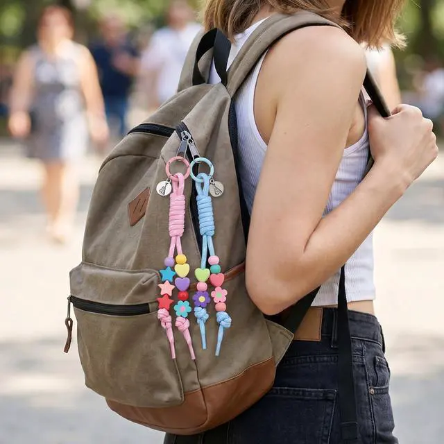 Alt view image 4 of 7 - 18 Pcs Colorful Paracord Keychain, Paracord Bag Charm, 10.63"×0.39" | braided cord keychains, paracord rope rope keychain, for purse handmade rope keychain handbag decoration accessories